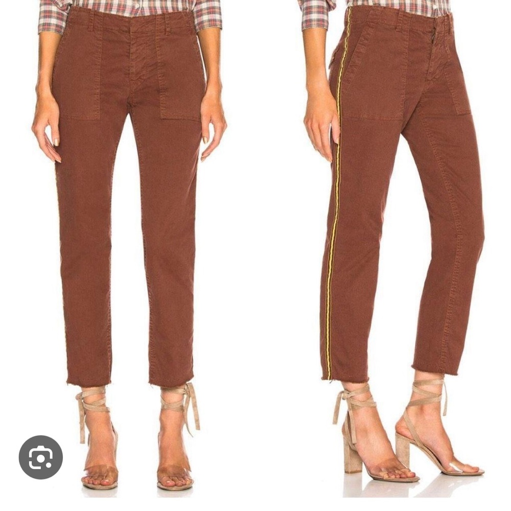 Nili Lotan Brown Crop Utility Pants with Side Stripe